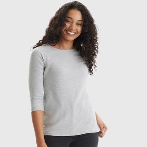 NWT Hanes 3/4 Raglan Sleeve Crew T-Shirt Top Grey Cotton/Spandex Women's Size XL